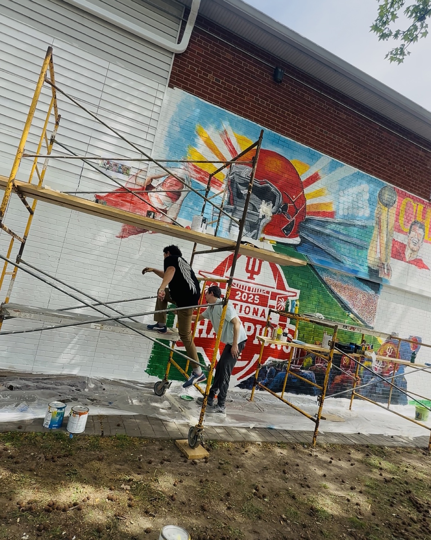 The IU Championship Mural in progress in downtown Bloomington